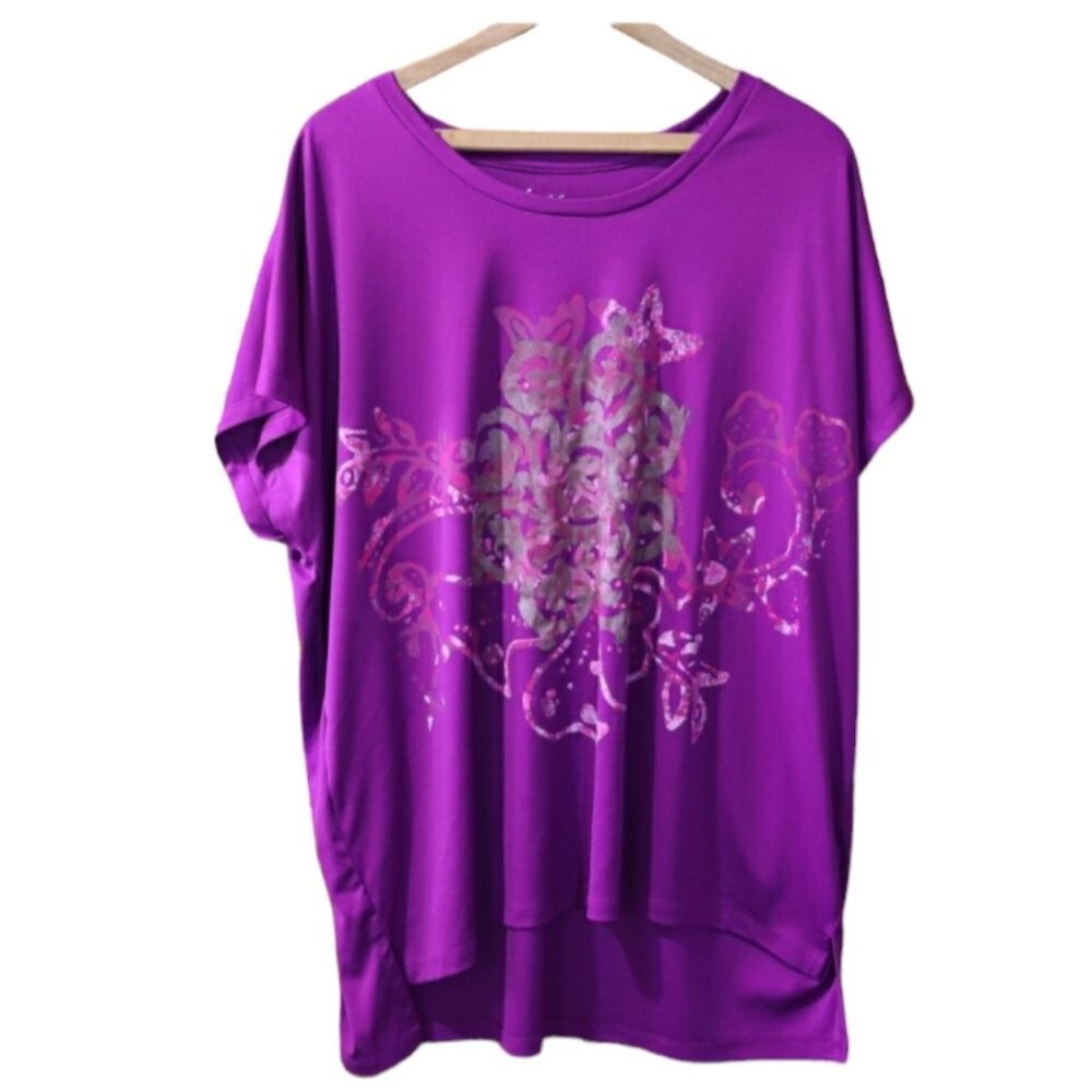 JMS just my size Purple Metallic Floral Graphic Athletic Tshirt 3X